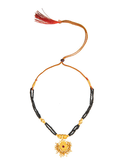 Shining Jewel Gold Plated Traditional Black Beads Mangalsutra Thushi Necklace For Women & Girls (SJ_2998_W)