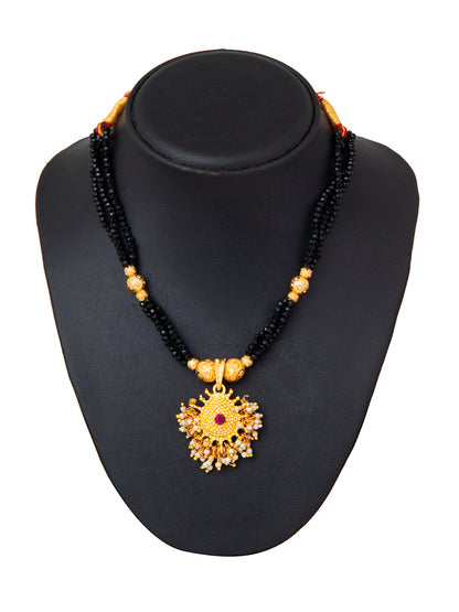 Shining Jewel Gold Plated Traditional Black Beads Mangalsutra Thushi Necklace For Women & Girls (SJ_2998_W)