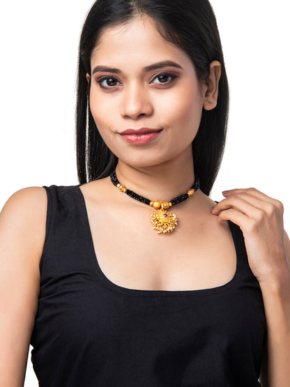 Shining Jewel Gold Plated Traditional Black Beads Mangalsutra Thushi Necklace For Women & Girls (SJ_2998_W)