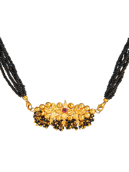 Shining Jewel Gold Plated Traditional Black Beads Thushi Mangalsutra Necklace For Women & Girls (SJ_2999_BK)