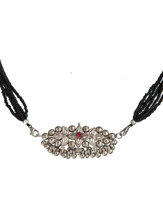 Shining Jewel Silver Oxidised Traditional Black Beads Thushi Mangalsutra Necklace For Women & Girls (SJ_2999_S)