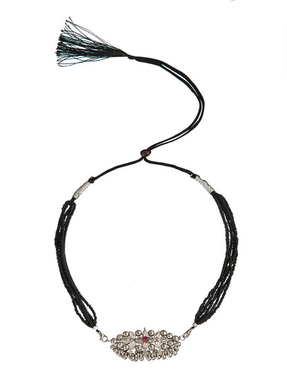 Shining Jewel Silver Oxidised Traditional Black Beads Thushi Mangalsutra Necklace For Women & Girls (SJ_2999_S)