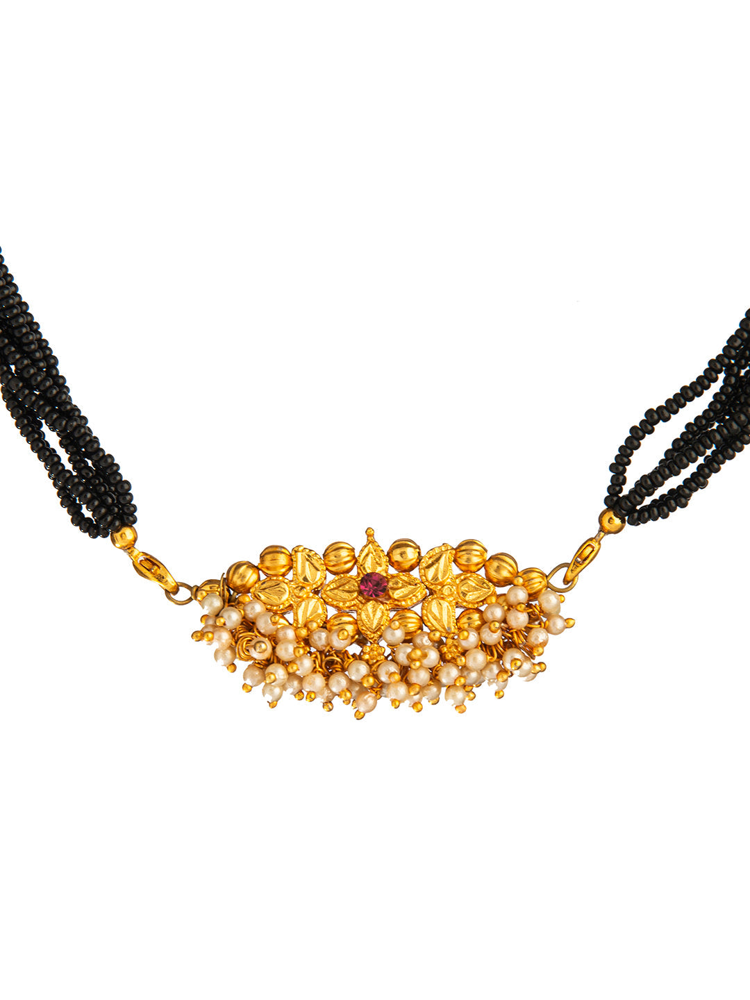 Shining Jewel Gold Plated Traditional Black Beads Thushi Mangalsutra Necklace For Women & Girls (SJ_2999_W)