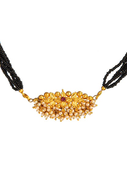 Shining Jewel Gold Plated Traditional Black Beads Thushi Mangalsutra Necklace For Women & Girls (SJ_2999_W)