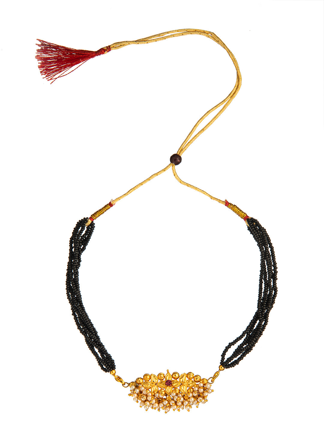 Shining Jewel Gold Plated Traditional Black Beads Thushi Mangalsutra Necklace For Women & Girls (SJ_2999_W)