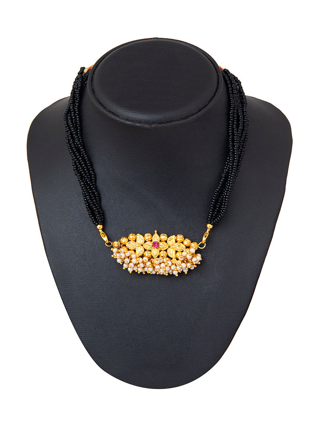 Shining Jewel Gold Plated Traditional Black Beads Thushi Mangalsutra Necklace For Women & Girls (SJ_2999_W)