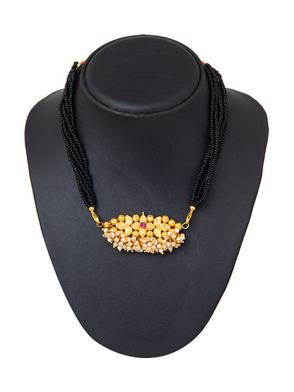 Shining Jewel Gold Plated Traditional Black Beads Thushi Mangalsutra Necklace For Women & Girls (SJ_2999_W)