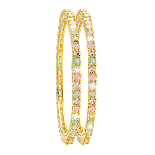 Shining Jewel Gold Plated American Diamond CZ Solitaire Bangles For Women SJ_3002_(G.MT)_2.8