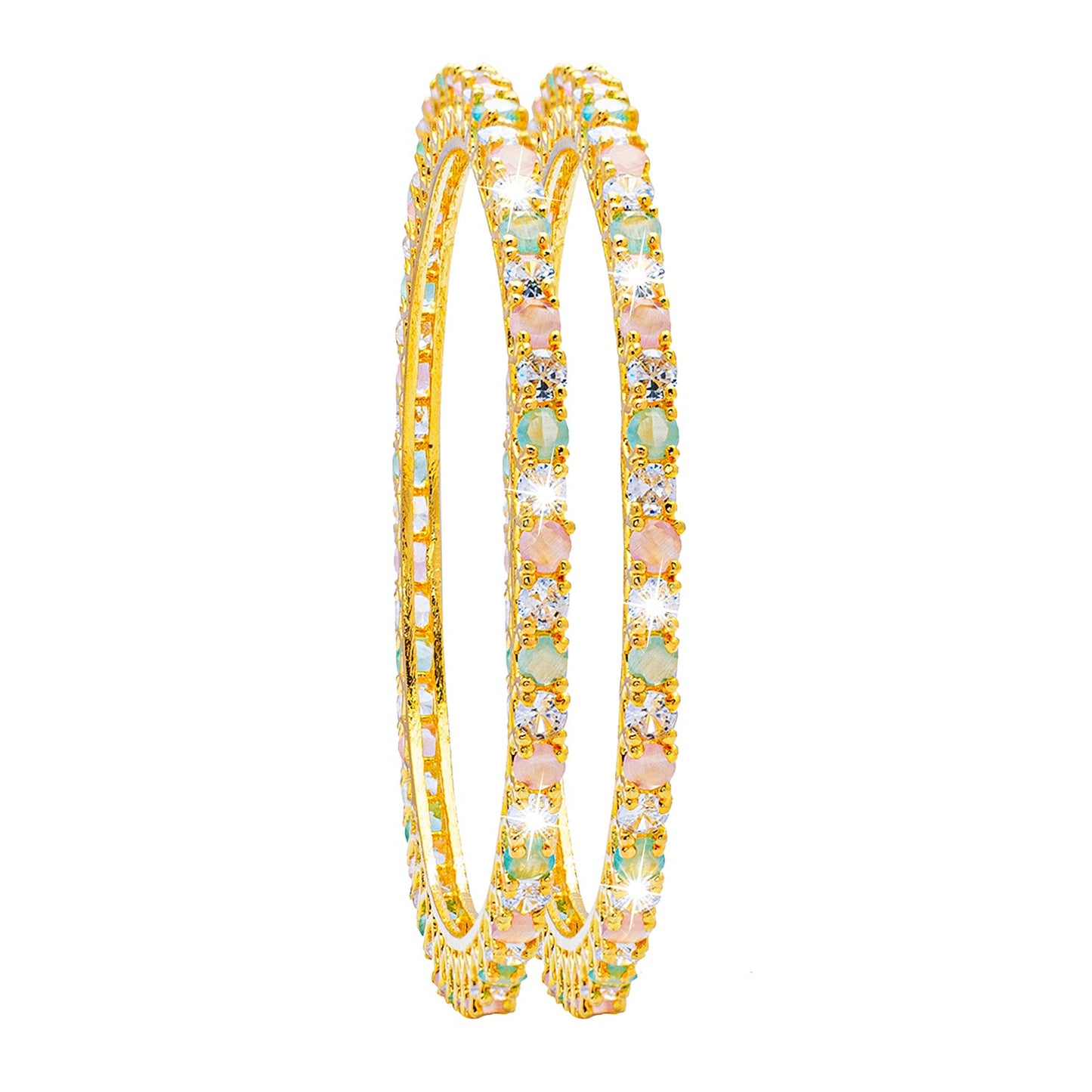 Shining Jewel Gold Plated American Diamond CZ Solitaire Bangles For Women SJ_3002_(G.MT)_2.6