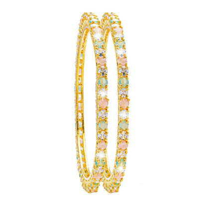 Shining Jewel Gold Plated American Diamond CZ Solitaire Bangles For Women SJ_3002_(G.MT)_2.6