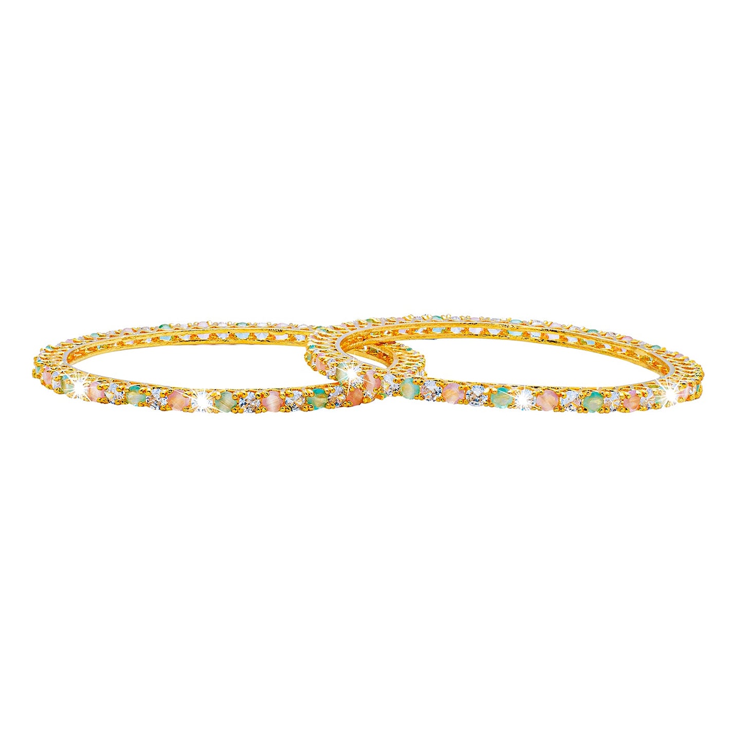 Shining Jewel Gold Plated American Diamond CZ Solitaire Bangles For Women SJ_3002_(G.MT)_2.6