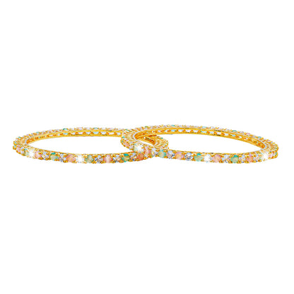 Shining Jewel Gold Plated American Diamond CZ Solitaire Bangles For Women SJ_3002_(G.MT)_2.6