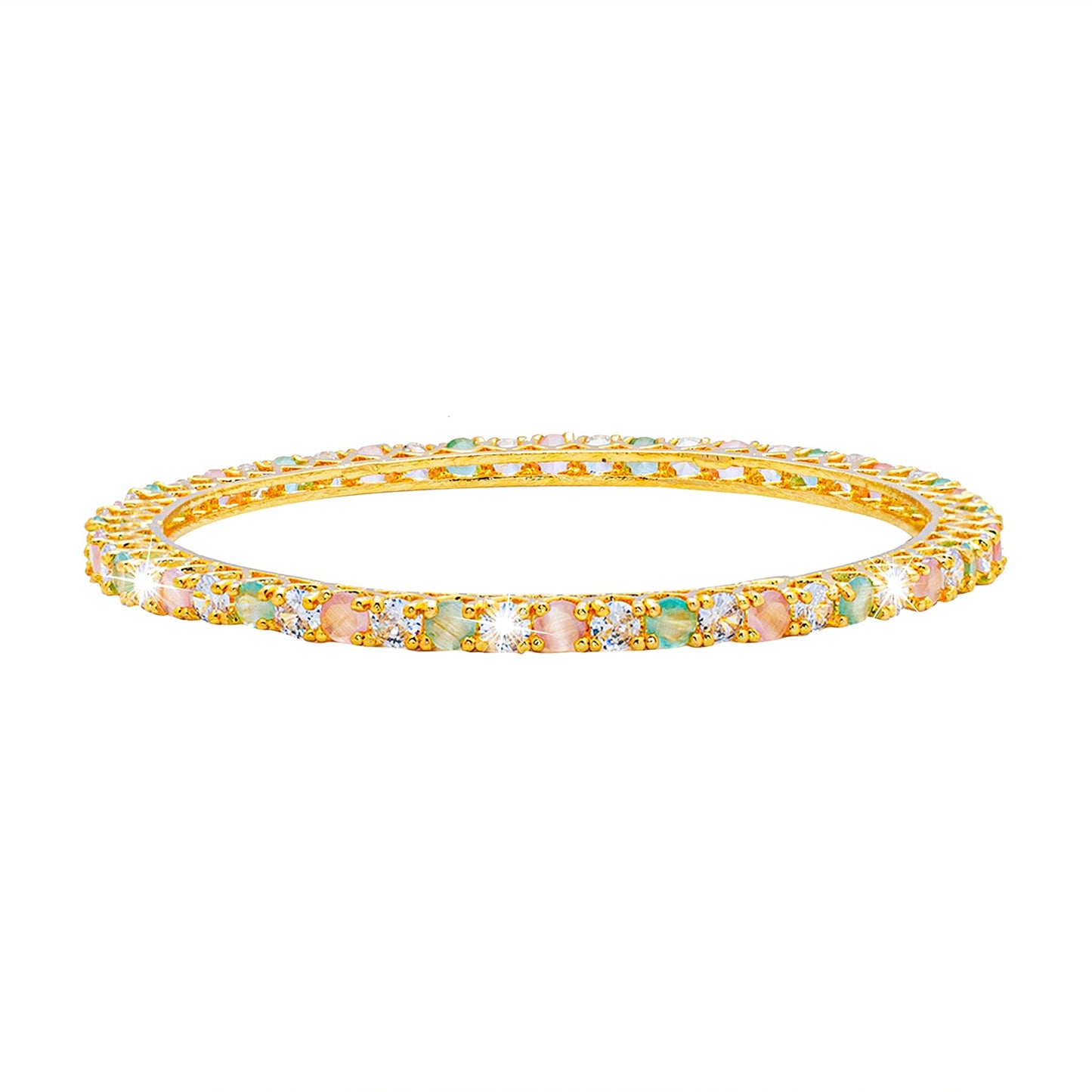 Shining Jewel Gold Plated American Diamond CZ Solitaire Bangles For Women SJ_3002_(G.MT)_2.6