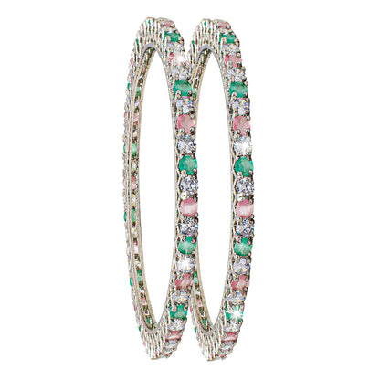 Shining Jewel Silver Plated American Diamond CZ Solitaire Bangles For Women SJ_3002_(S.MT)_2.4