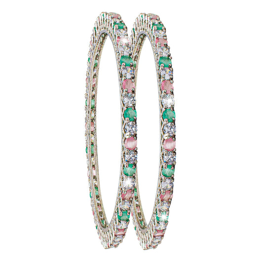 Shining Jewel Silver Plated American Diamond CZ Solitaire Bangles For Women SJ_3002_(S.MT)_2.4