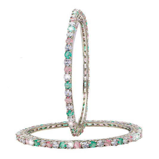 Shining Jewel Silver Plated American Diamond CZ Solitaire Bangles For Women SJ_3002_(S.MT)_2.6