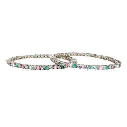 Shining Jewel Silver Plated American Diamond CZ Solitaire Bangles For Women SJ_3002_(S.MT)_2.4