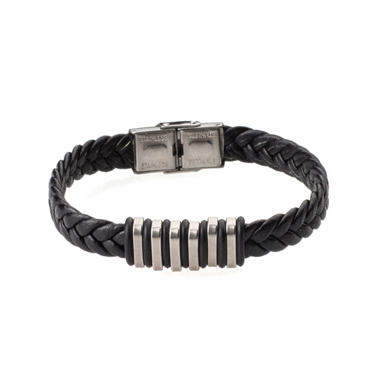 Multilayer Braided Leather Bracelet for Men / Boys with Stainless Steel Charms (SJ_3214)