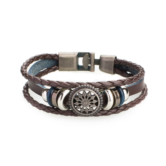 Multilayer Braided Leather Bracelet for Men / Boys with Stainless Steel Charm (SJ_3232_BR)