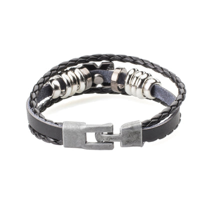 Multilayer Braided Leather Bracelet for Men / Boys with Stainless Steel Cross Charm (SJ_3233_BK)