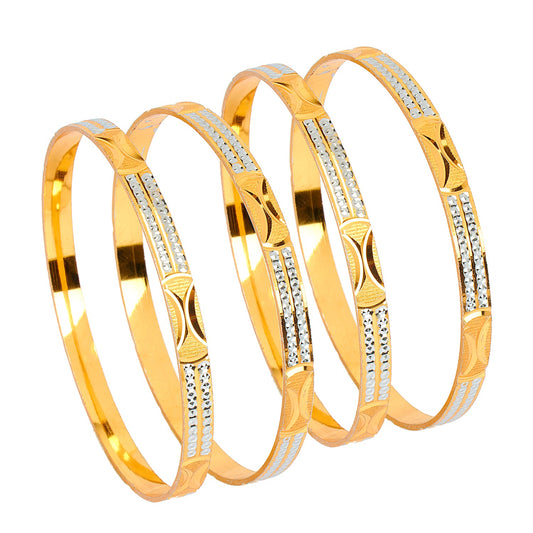 24K Fine Two Tone Gold & Silver Plated Traditional Designer Bangles for Women (Pack of 4) SJ_3260 - Shining Jewel