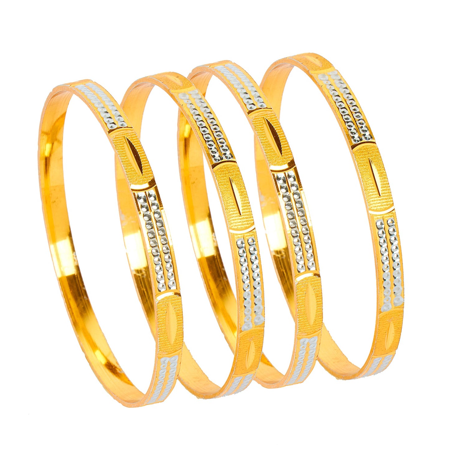 24K Fine Two Tone Gold & Silver Plated Traditional Designer Bangles for Women (Pack of 4) SJ_3261 - Shining Jewel