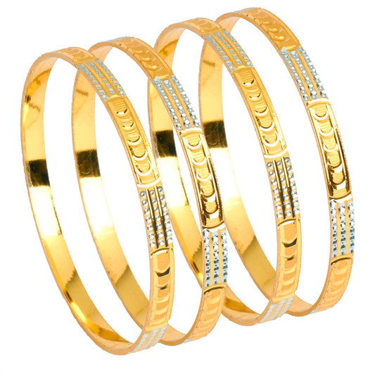 24K Fine Two Tone Gold & Silver Plated Traditional Designer Bangles for Women (Pack of 4) SJ_3262 - Shining Jewel