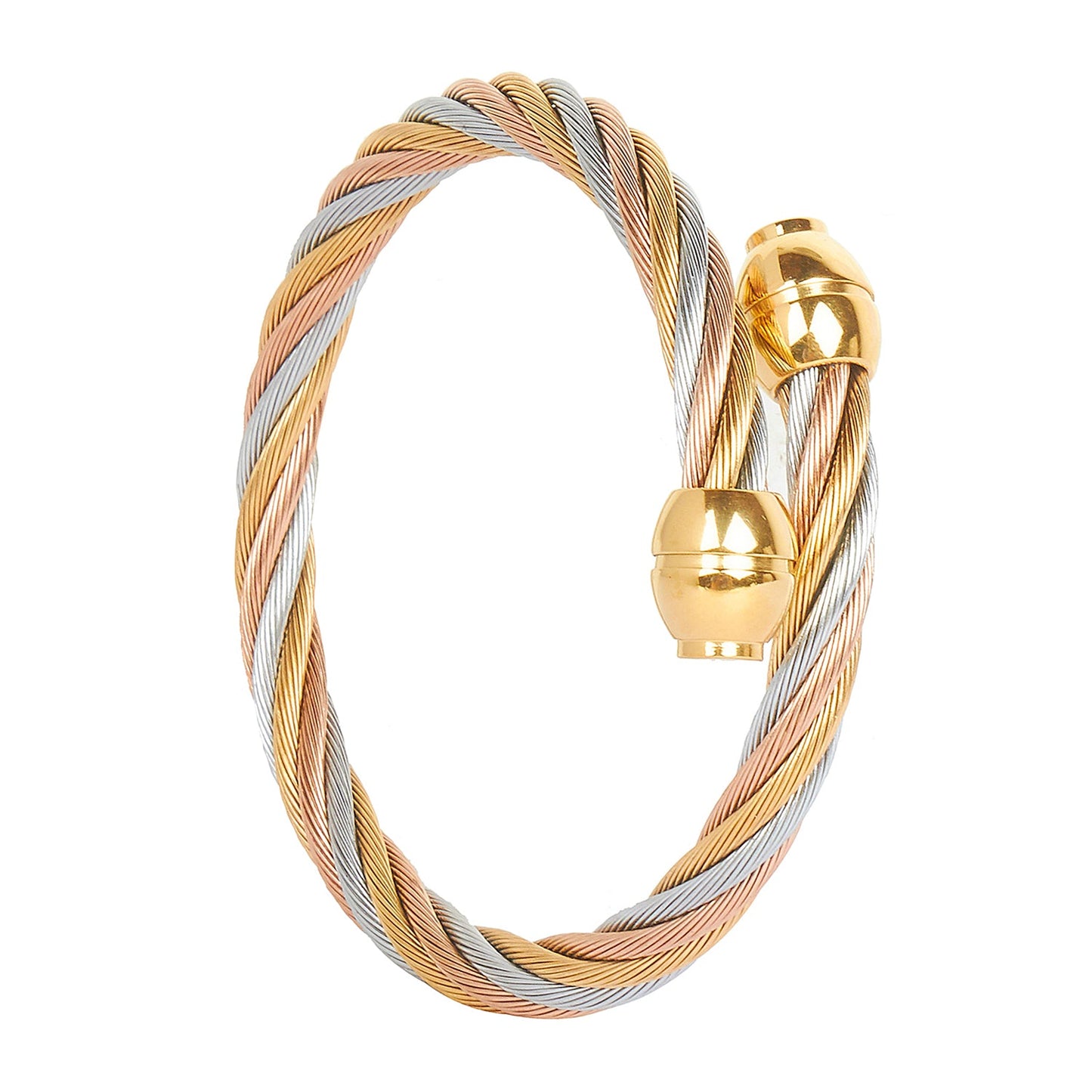 Three Tone Rose Gold,Gold & Silver Plated Designer Imported Flexible Rope Style Kada Bangle for Men & Women (SJ_3264) - Shining Jewel