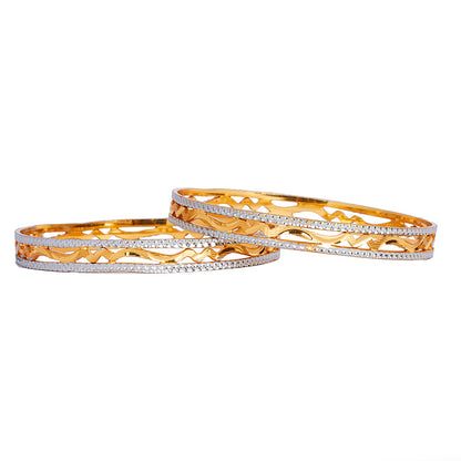 24K Fine Two Tone Gold & Silver Plated Traditional Designer Bangles for Women (Pack of 2) SJ_3270