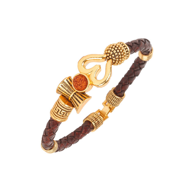 Amazon.com: Imagine Mart Trishul Damru OM Rudraksha Gold Plated Leather  Mahadev Mahakal Shiva Bhakt Bahubali Navaratri Special Kada Bracelet for Men  & Women(Brown & Gold): Clothing, Shoes & Jewelry
