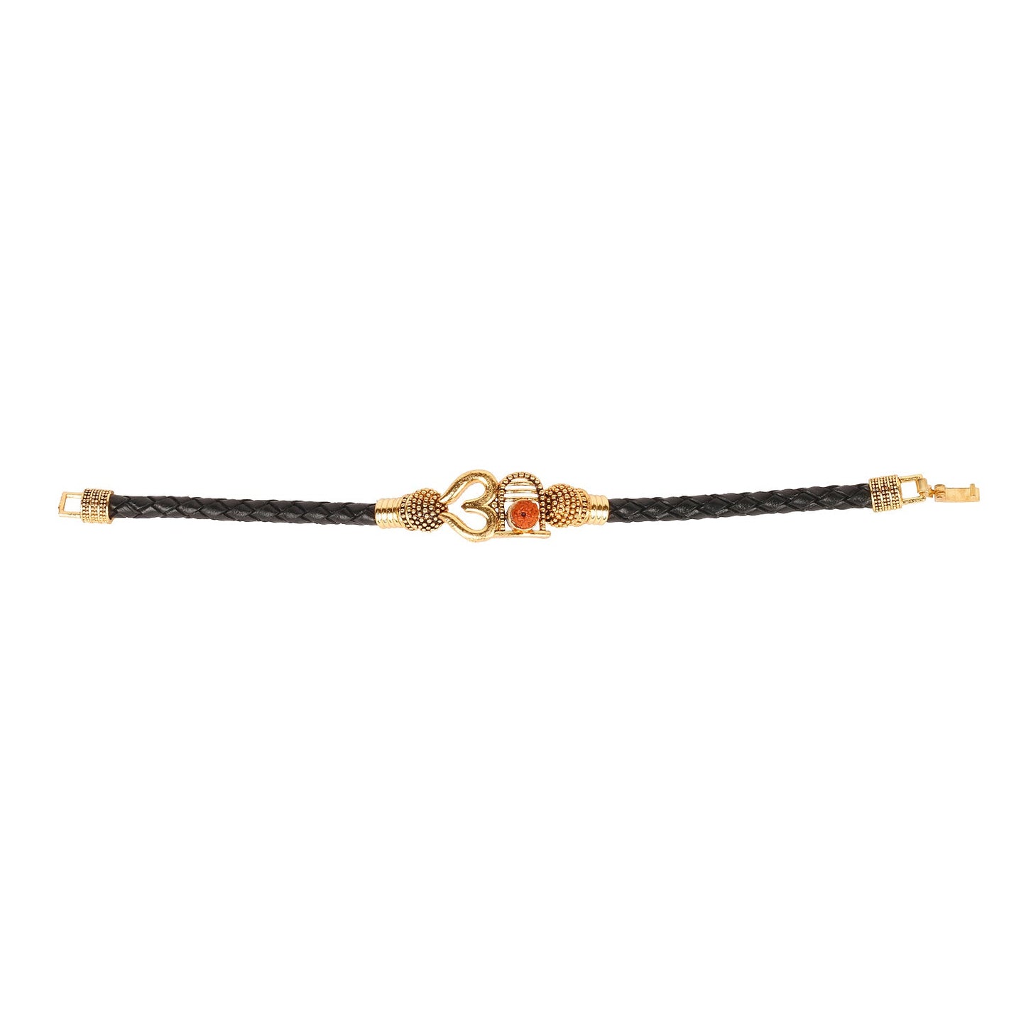 Gold Healing and Powerful Rudraksha Damru Trishul Shiva Adjustable Leather Bracelet for Men (SJ_3325)