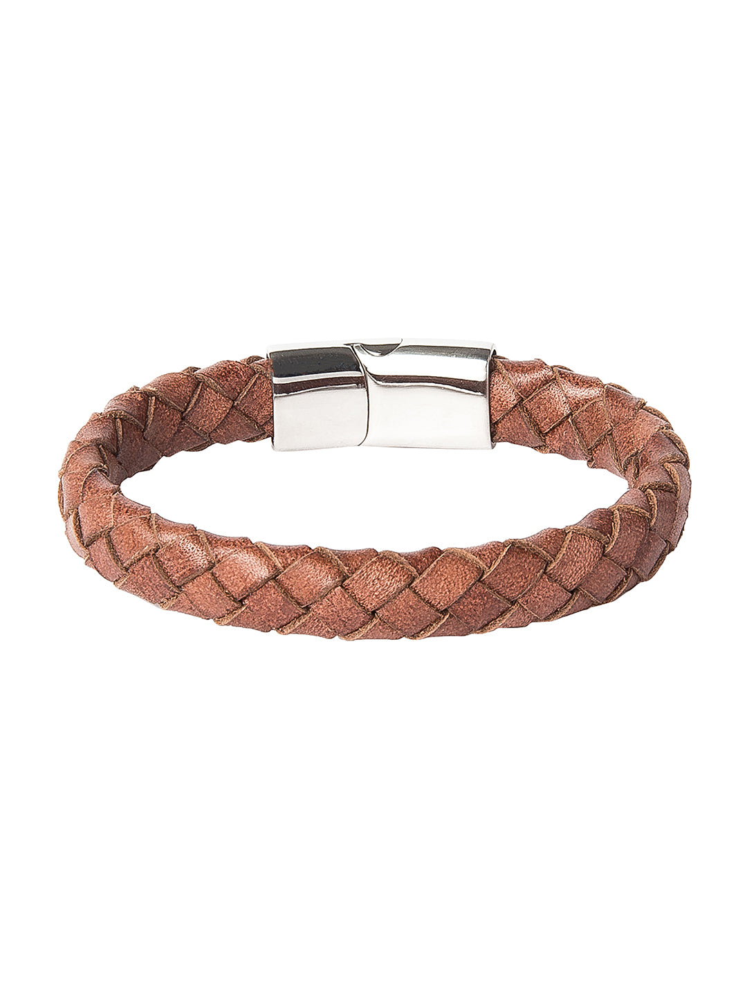 Braided Designer Stainless Steel and Leather Bracelet for Men, Boys Tan (SJ_3326)