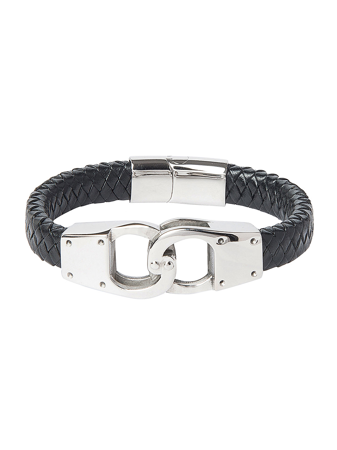 Braided Designer Stainless Steel and Leather Bracelet for Men Boys and Women Unisex Black (SJ_3330)