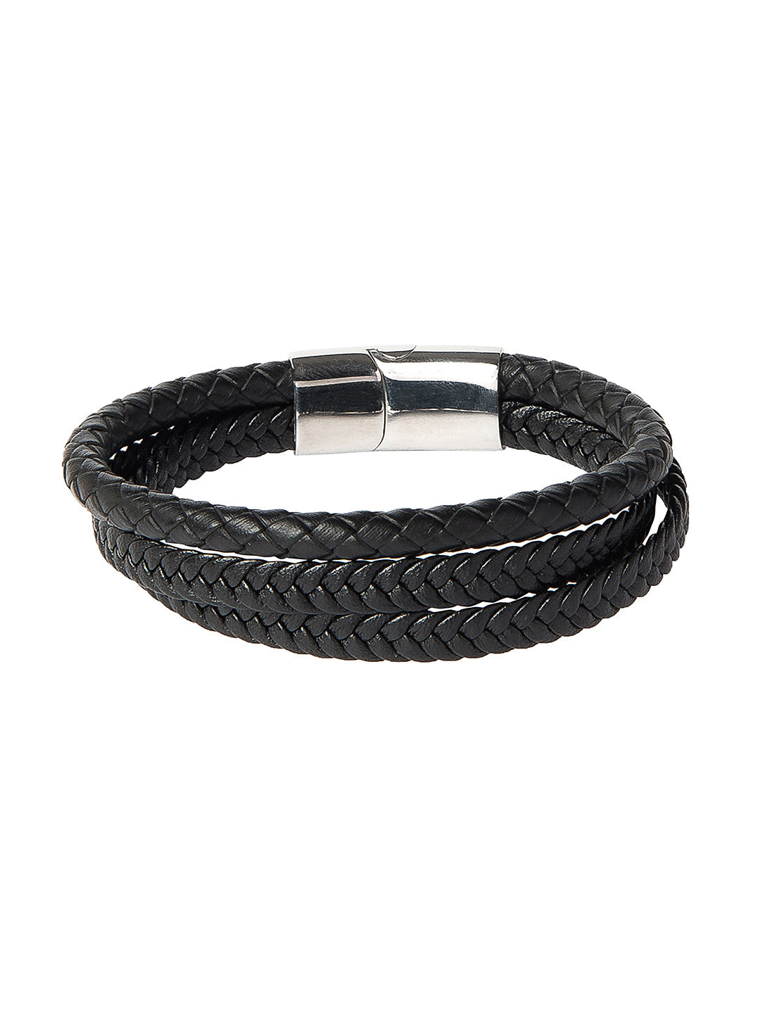 Braided Designer Stainless Steel and Leather Bracelet for Men, Boys Black (SJ_3333)