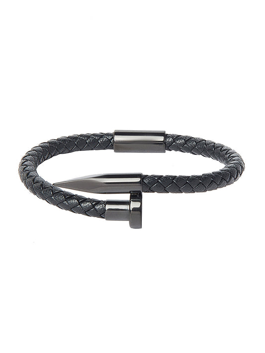 Braided Designer Stainless Steel and Leather Bracelet for Men, Boys Black (SJ_3337_BK)