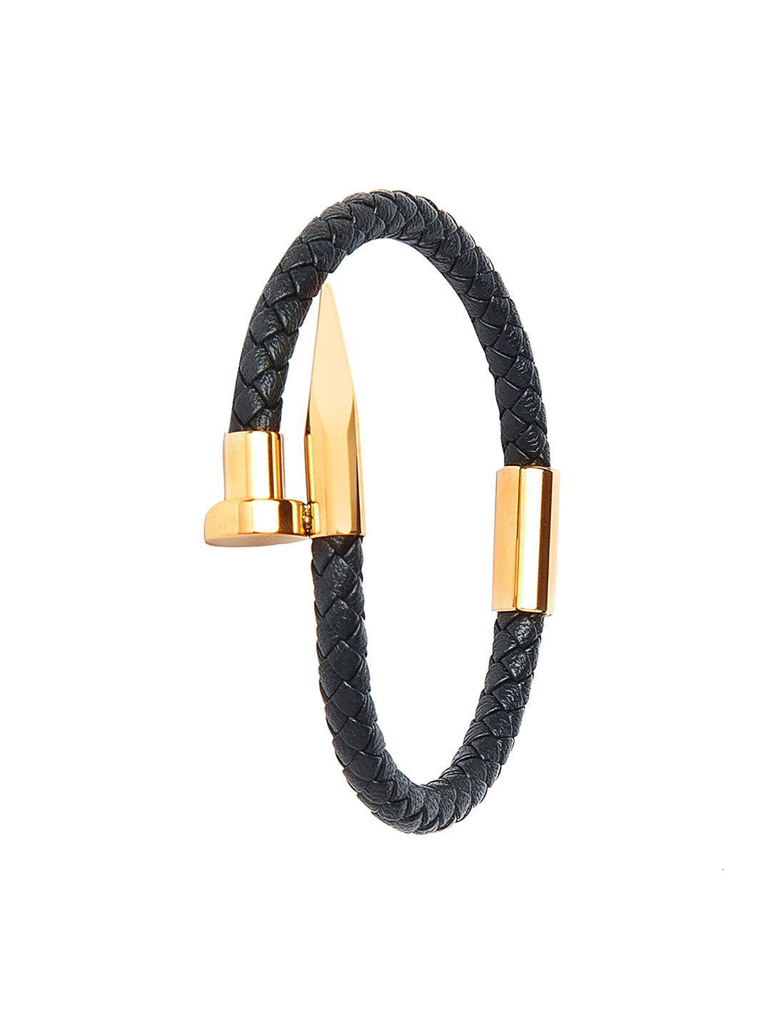 Bracelet - Black Leather with Golden Nail and Zircon Diamond – GT collection