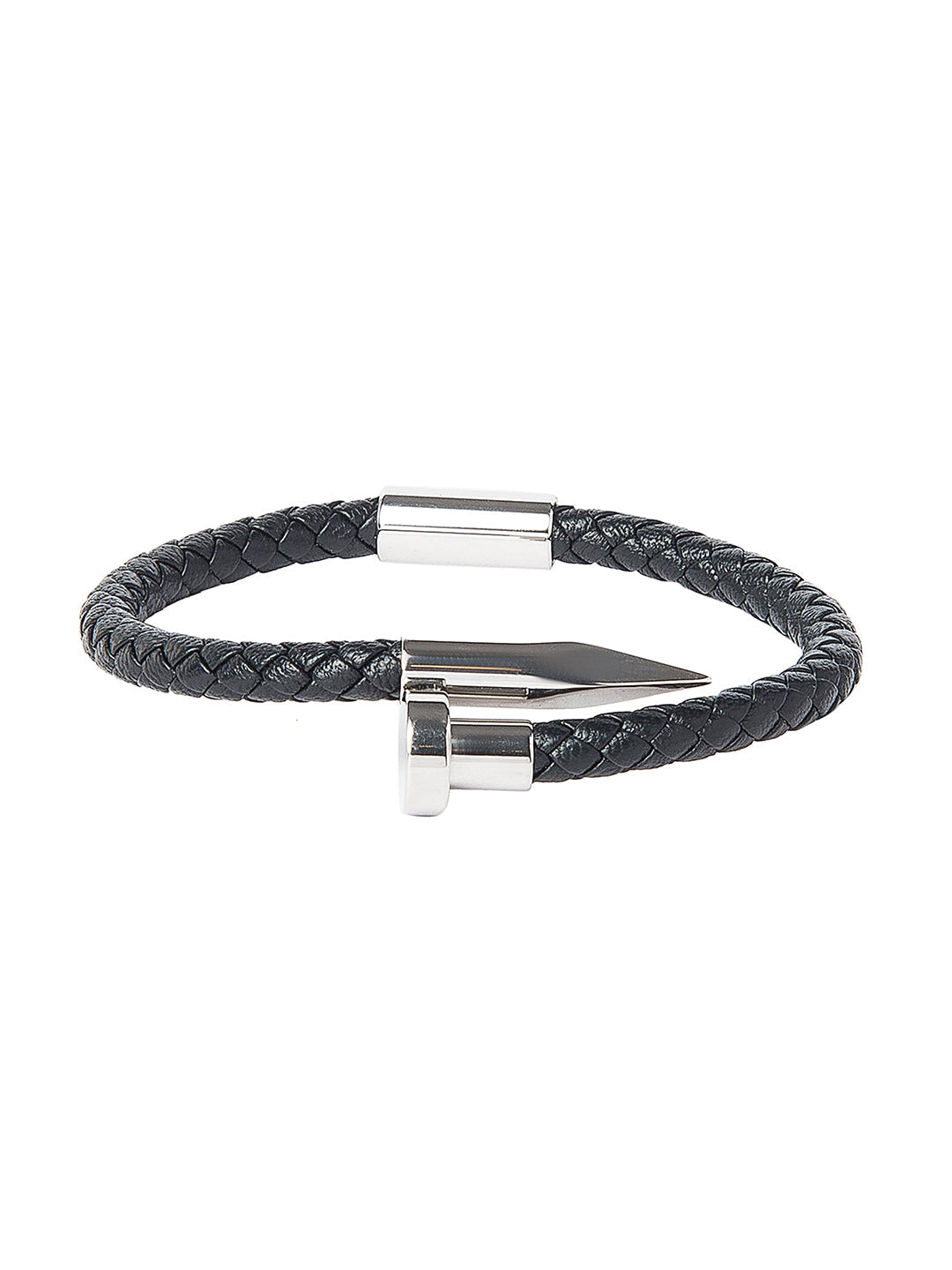 Braided Designer Stainless Steel and Leather Bracelet for Men Boys  Black (SJ_3337_S)