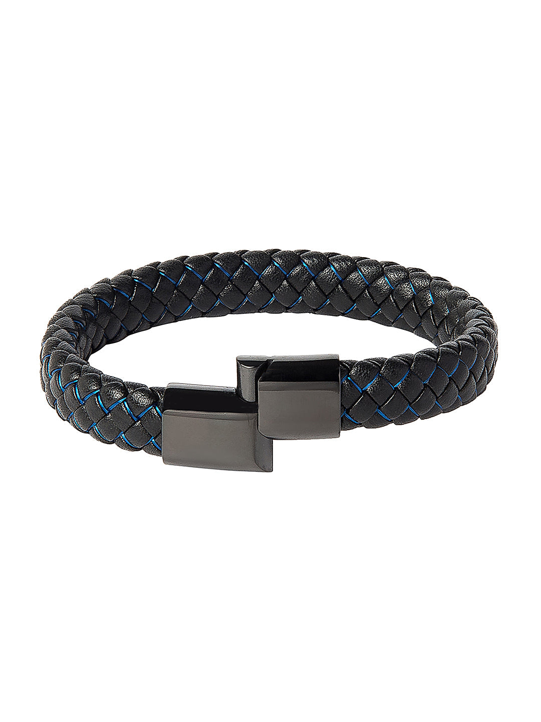 Braided Designer Stainless Steel and Leather Bracelet for Men,Boys Bla –  Shining Jewel