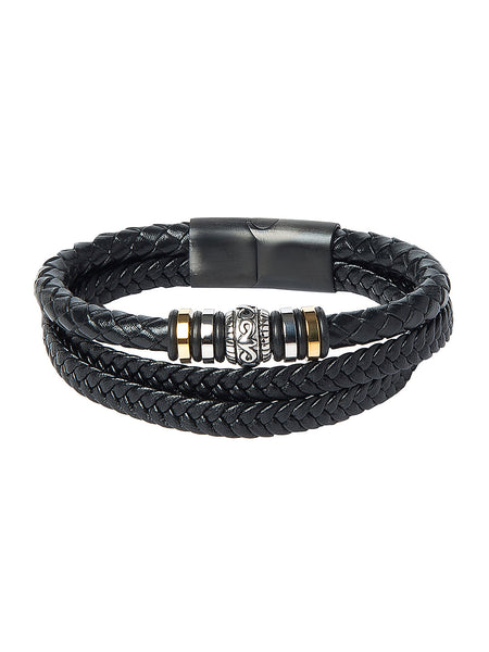 Silver And Black Ring Pattern Design With Black Leather Braided Bracelet -  Style A836 – Soni Fashion®