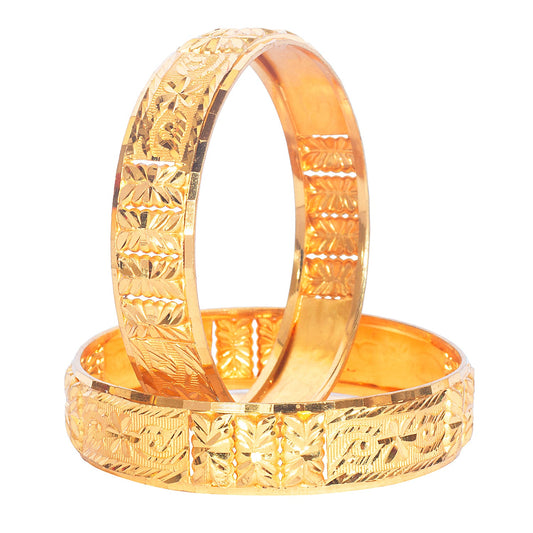 Shining Jewel Gold Plated Crystal Kundan Traditional Kada Bangle Set for Women (Set of 2 Bangles) (SJ_3373_2.6)