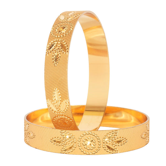 Shining Jewel Gold Plated Crystal Kundan Traditional Kada Bangle Set for Women (Set of 2 Bangles) (SJ_3374_2.6)