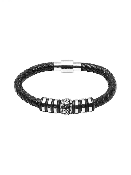 Braided Designer Stainless Steel and Leather Bracelet for Men, Boys (SJ_3390)