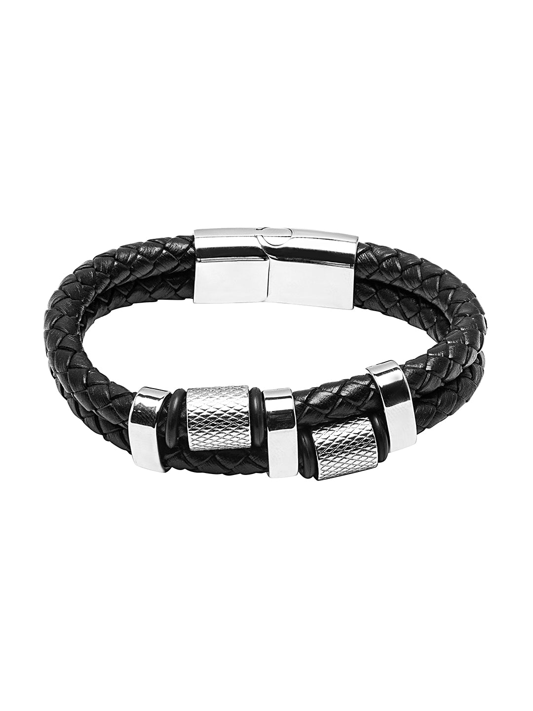 Braided Designer Stainless Steel and Leather Bracelet for Men, Boys (SJ_3391)