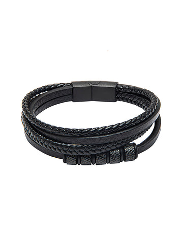 Braided Designer Stainless Steel and Leather Bracelet for Men