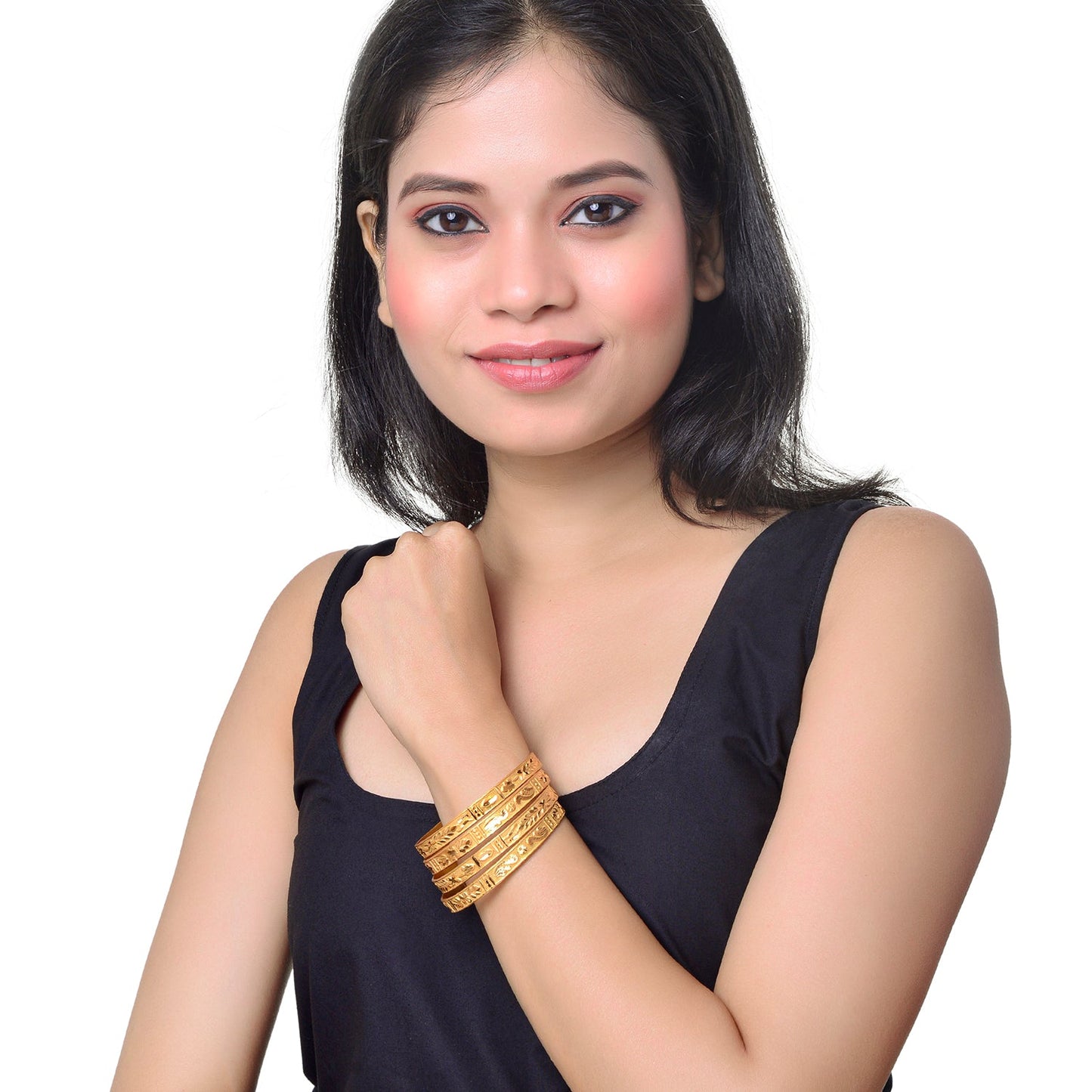 Fashion Gold Plated Traditional Designer Bangles for Women (Pack of 4) SJ_3417