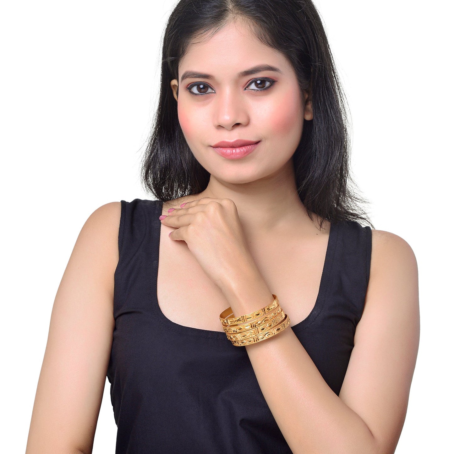 Fashion Gold Plated Traditional Designer Bangles for Women (Pack of 4) SJ_3418
