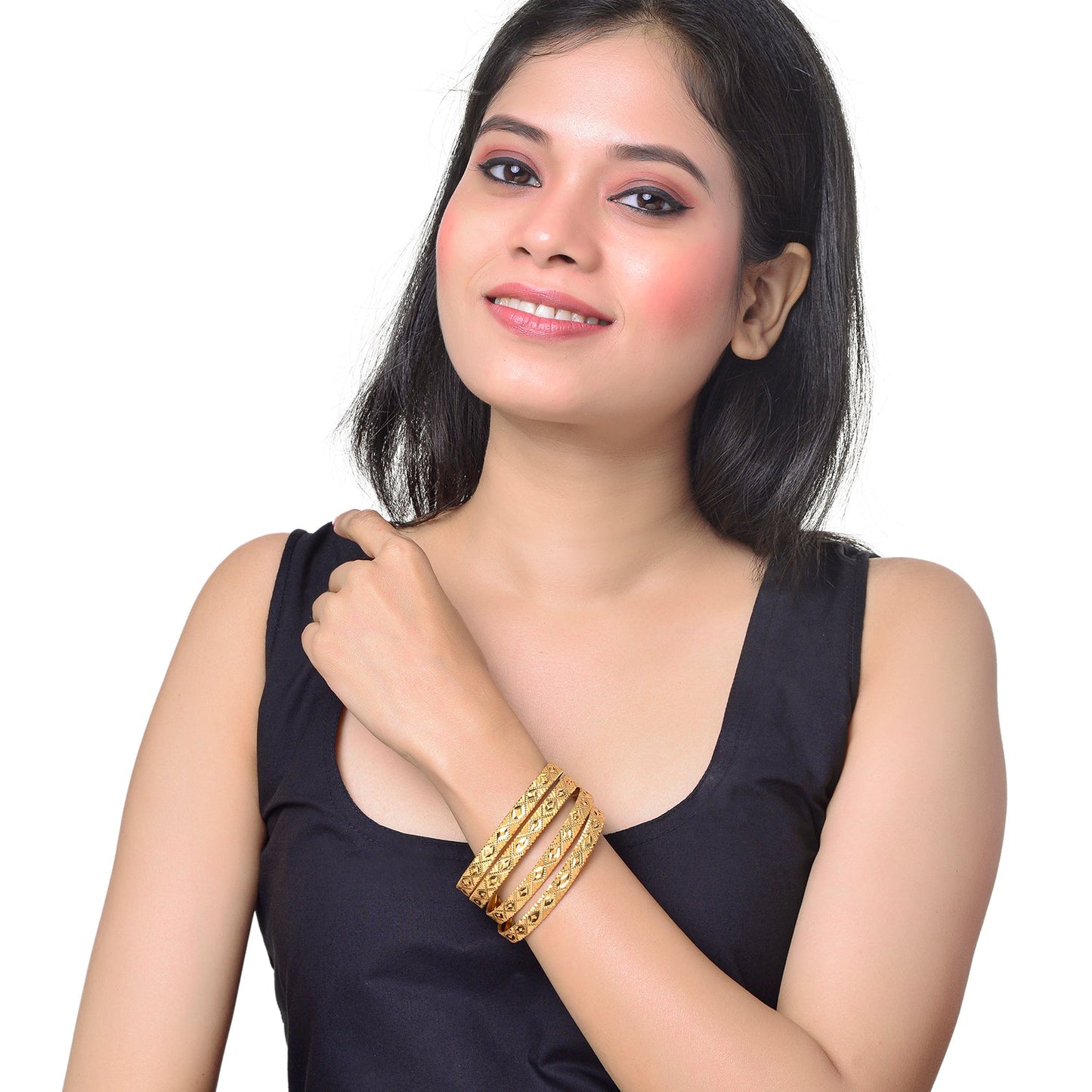 Fashion Gold Plated Traditional Designer Bangles for Women (Pack of 4) SJ_3439