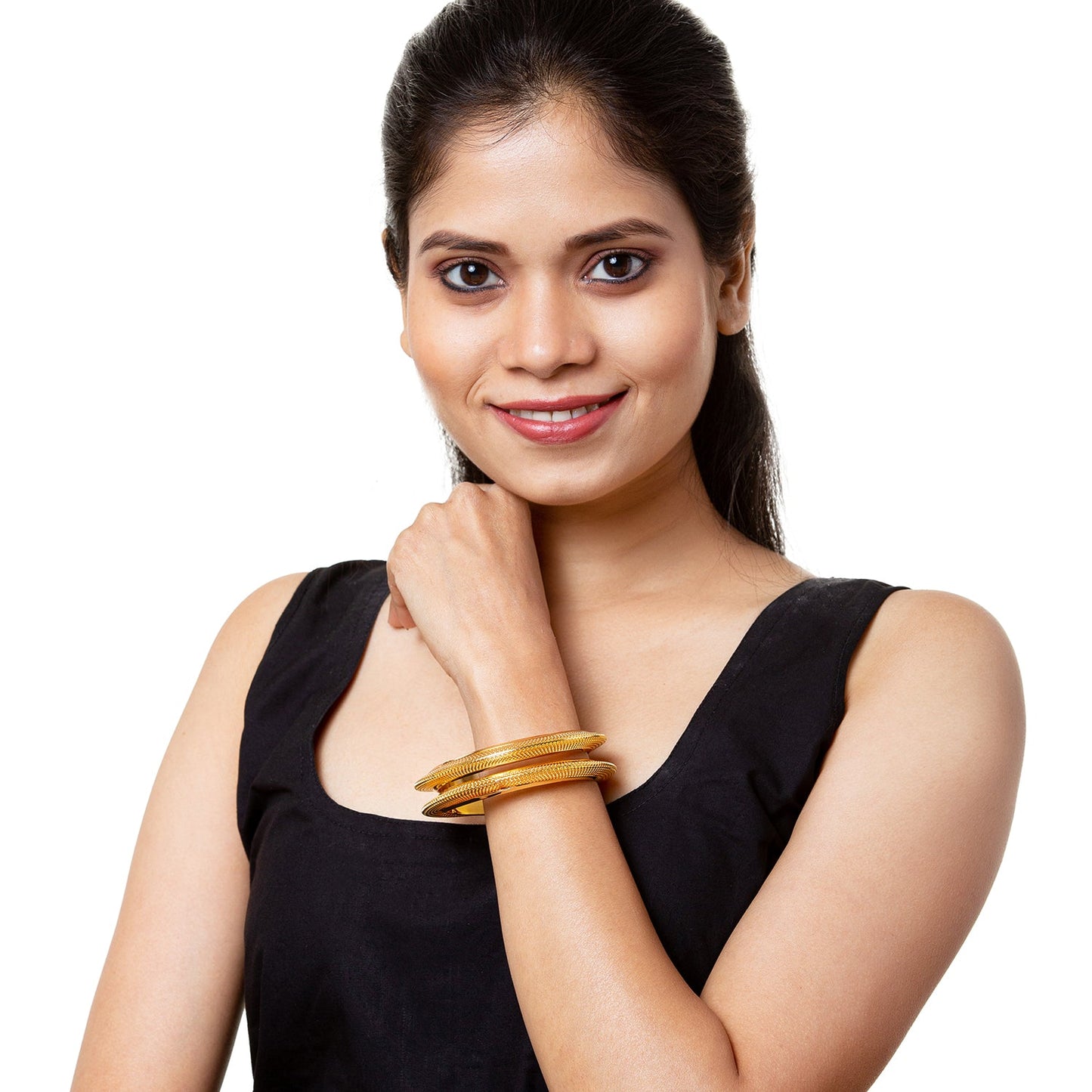 Shining Jewel Casual & Western Style Metal Fashionable Gold Bangles for Girls and Women (Pack of 2) (SJ_3456_2.8_G)