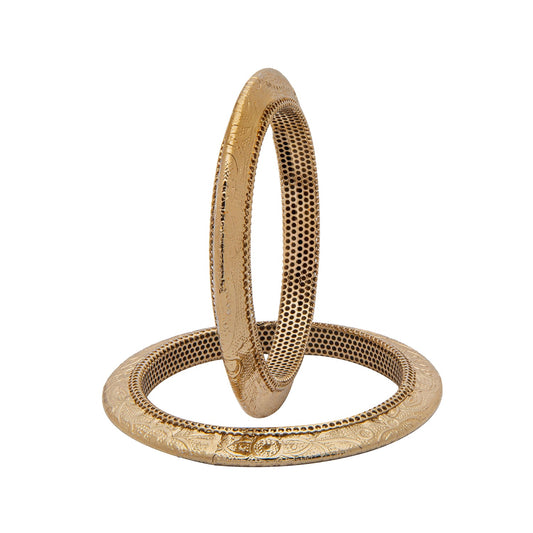 Shining Jewel Casual & Western Style Metal Fashionable Antique Gold Bangles for Girls and Women (Pack of 2) (SJ_3457_2.4_AG)