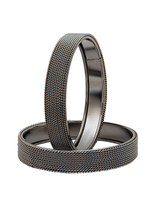 Shining Jewel Casual & Western Style Metal Fashionable Antique Silver Bangles for Girls and Women (Pack of 2) (SJ_3473_AS_2.4)